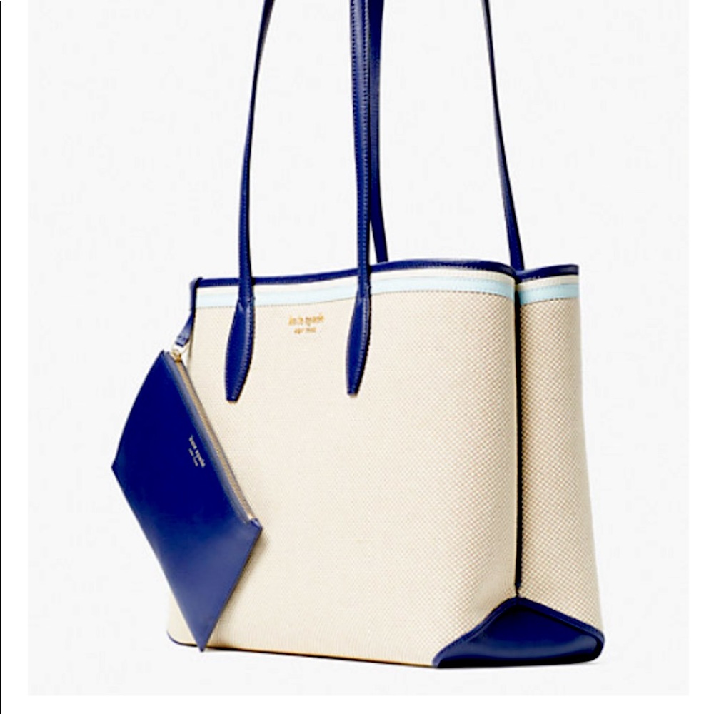Kate Spade Blue Canvas Large Tote with Wristlet - Picture 3 of 15